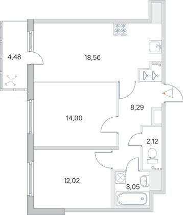Продажа 2-комнатной квартиры 59,4 м², 4/8 этаж