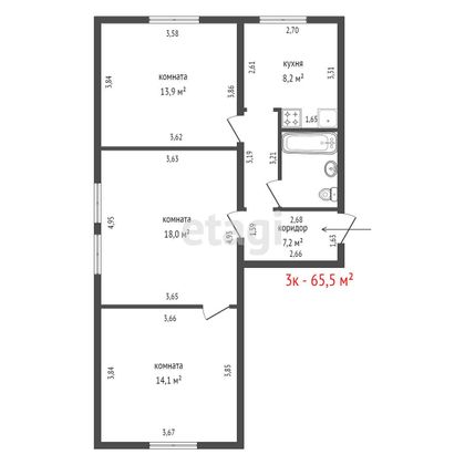 Продажа 3-комнатной квартиры 65,5 м², 1/3 этаж