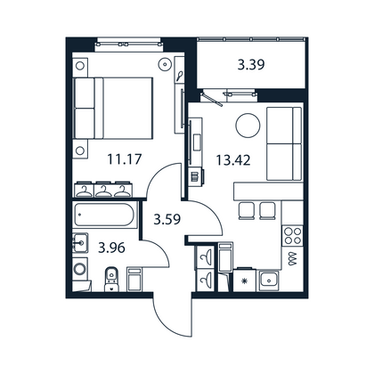 Продажа 1-комнатной квартиры 33,8 м², 2/12 этаж