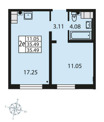 Продажа 1-комнатной квартиры 35,6 м², 2/19 этаж