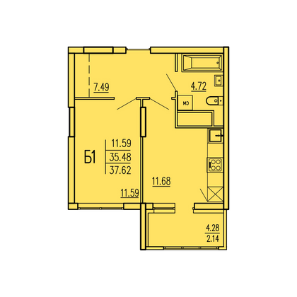 37,6 м², 1-комн. квартира, 1/17 этаж