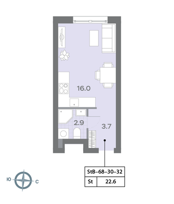 Продажа квартиры-студии 22,5 м², 32/32 этаж