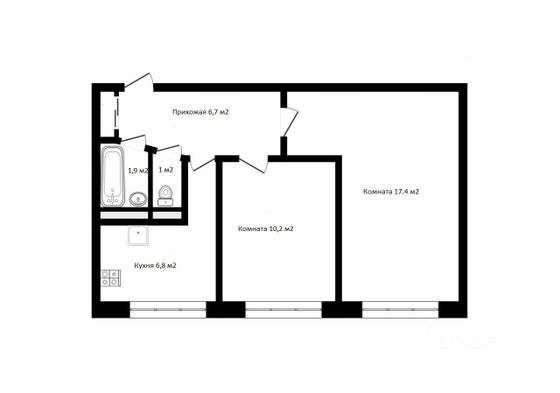 Продажа 2-комнатной квартиры 44,4 м², 5/9 этаж