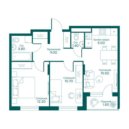 54,1 м², 3-комн. квартира, 5/6 этаж