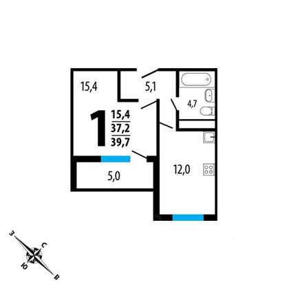 Продажа 1-комнатной квартиры 37,2 м², 16/17 этаж