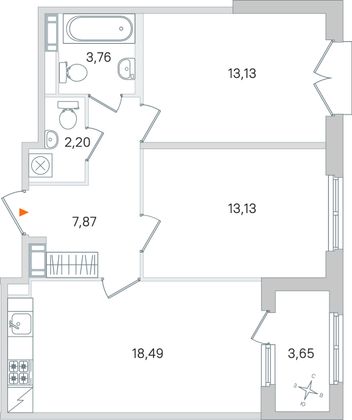 Продажа 2-комнатной квартиры 60,4 м², 3/4 этаж