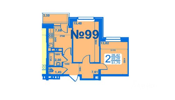 Продажа 2-комнатной квартиры 52 м², 12/17 этаж