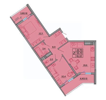 Продажа 2-комнатной квартиры 61,1 м², 22/23 этаж