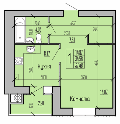 Продажа 1-комнатной квартиры 37,5 м², 3/10 этаж