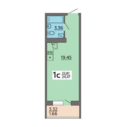 Продажа 1-комнатной квартиры 24,5 м², 9/18 этаж