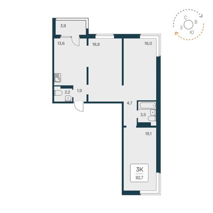 82,7 м², 3-комн. квартира, 16/17 этаж