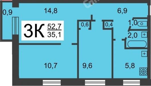 Продажа 3-комнатной квартиры 51,8 м², 3/5 этаж