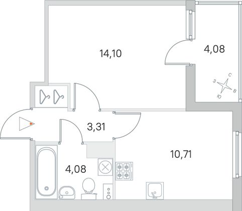 Продажа 1-комнатной квартиры 34,2 м², 3/4 этаж