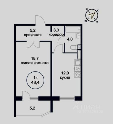 Продажа 1-комнатной квартиры 43 м², 2/16 этаж