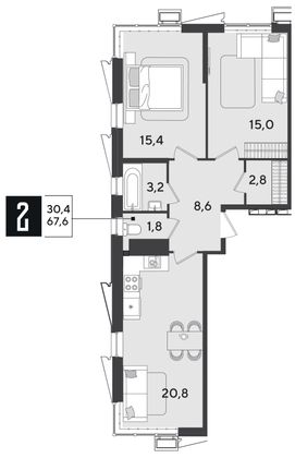 Продажа 2-комнатной квартиры 67,6 м², 17/18 этаж