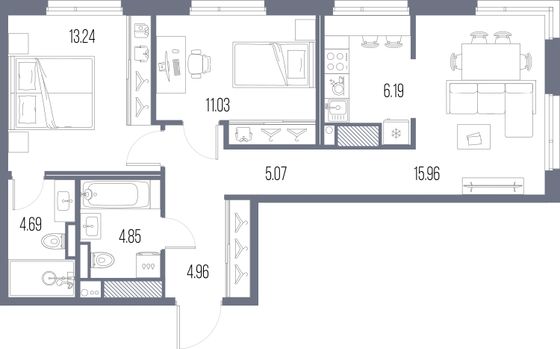 65,7 м², 2-комн. квартира, 3/10 этаж