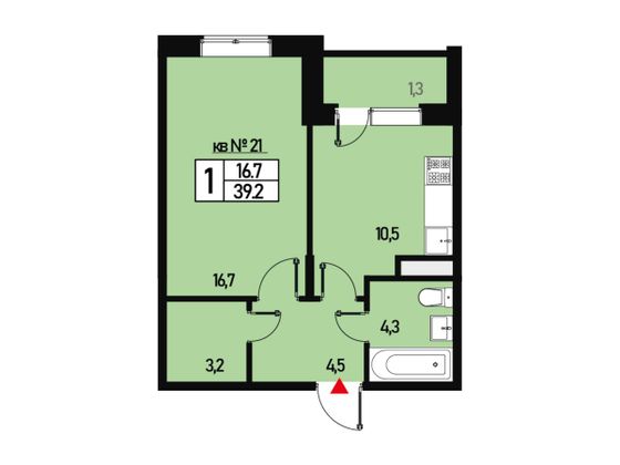 Продажа 1-комнатной квартиры 39 м², 1/3 этаж