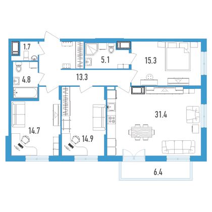 Продажа 3-комнатной квартиры 103,1 м², 7/18 этаж