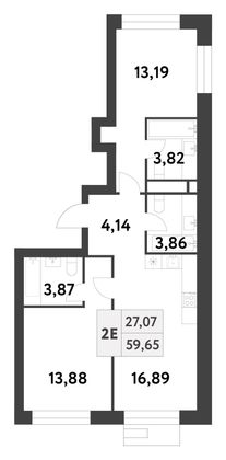 Продажа 2-комнатной квартиры 59,7 м², 3/16 этаж