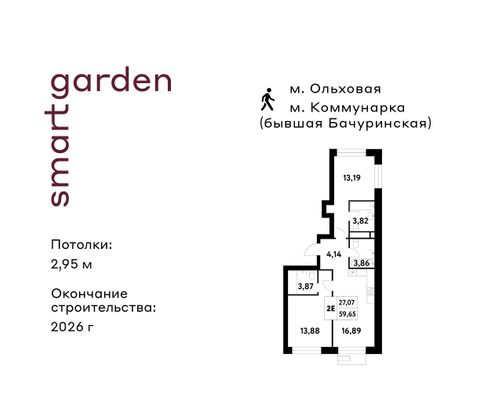 Продажа 2-комнатной квартиры 59,7 м², 3/16 этаж