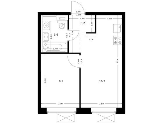 32,5 м², 1-комн. квартира, 11/11 этаж