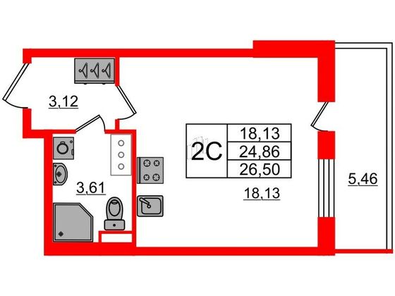 Продажа квартиры-студии 25,1 м², 17/17 этаж