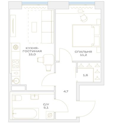 Продажа 1-комнатной квартиры 37,6 м², 9/23 этаж