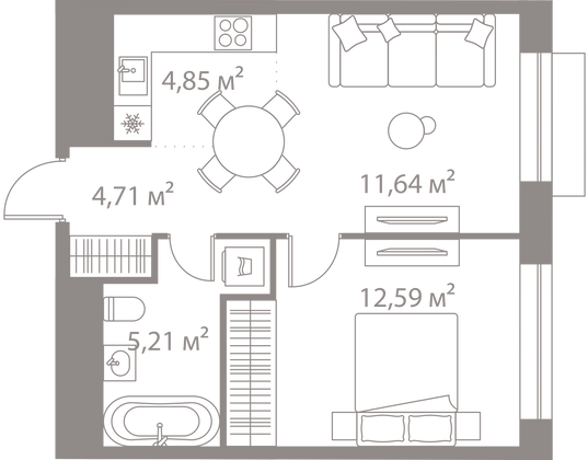 Продажа 1-комнатной квартиры 39 м², 3/9 этаж