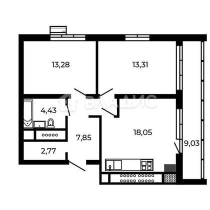 Продажа 2-комнатной квартиры 64,2 м², 2/5 этаж