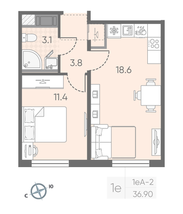 Продажа 1-комнатной квартиры 36,9 м², 18/25 этаж