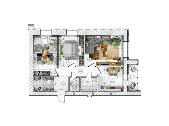 74,5 м², 3-комн. квартира, 1/12 этаж