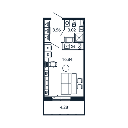 Продажа квартиры-студии 24,7 м², 3/12 этаж