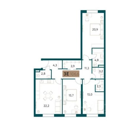 Продажа 3-комнатной квартиры 106,9 м², 6/28 этаж
