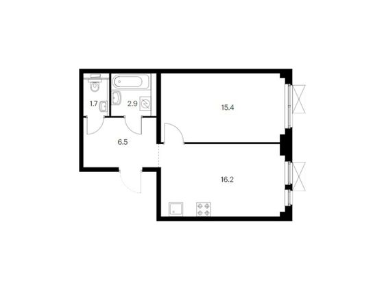 Продажа 1-комнатной квартиры 42,7 м², 2/9 этаж