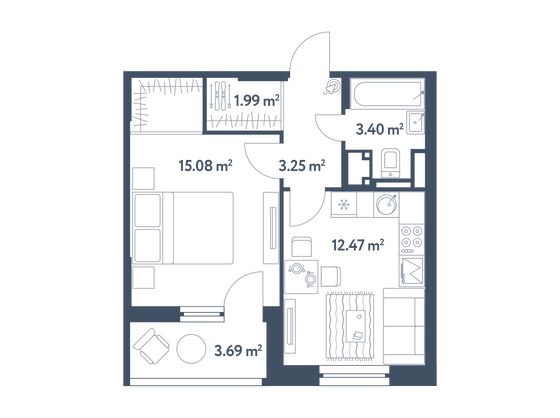 38 м², 1-комн. квартира, 3/25 этаж