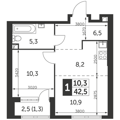 Продажа 1-комнатной квартиры 42,5 м², 23/47 этаж