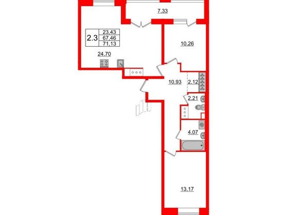 Продажа 2-комнатной квартиры 67,5 м², 12/18 этаж