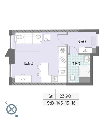 Продажа квартиры-студии 23,9 м², 16/58 этаж