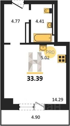 Продажа 1-комнатной квартиры 33,4 м², 9/27 этаж