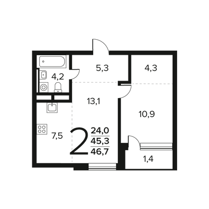 Продажа 2-комнатной квартиры 46,7 м², 7/12 этаж