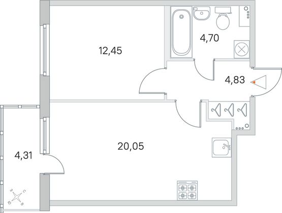 Продажа 1-комнатной квартиры 43,3 м², 1/8 этаж