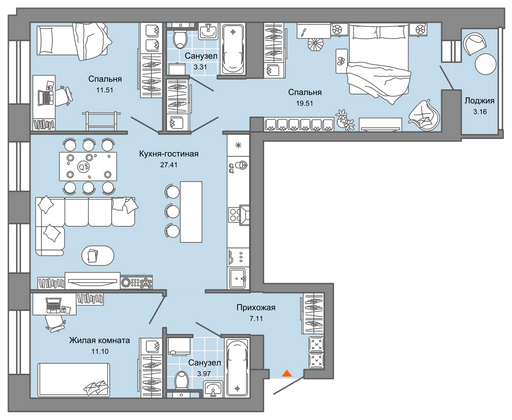 86 м², 4-комн. квартира, 6/8 этаж