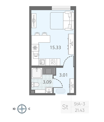 Продажа квартиры-студии 21,4 м², 5/23 этаж