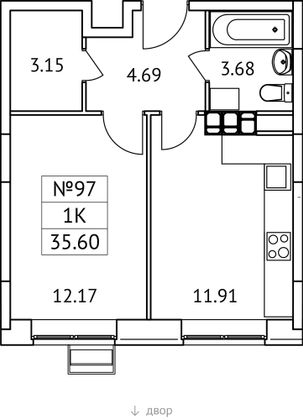 35,6 м², 1-комн. квартира, 11/17 этаж