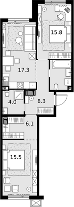 70,1 м², 2-комн. квартира, 13/28 этаж