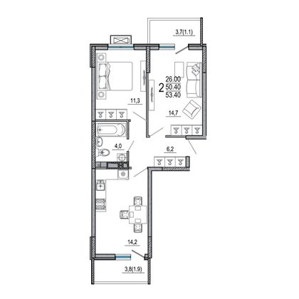 74,2 м², 3-комн. квартира, 2/9 этаж