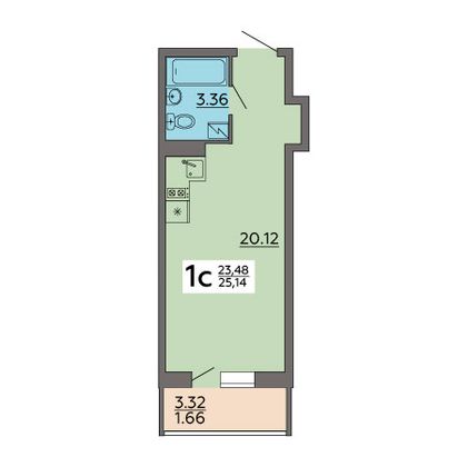 Продажа 1-комнатной квартиры 25,1 м², 11/18 этаж