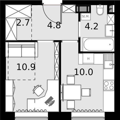 32,6 м², 1-комн. квартира, 5/28 этаж