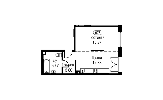 Продажа 1-комнатной квартиры 37,7 м², 6/25 этаж