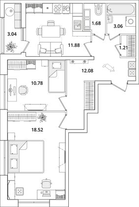 60,7 м², 2-комн. квартира, 17/22 этаж